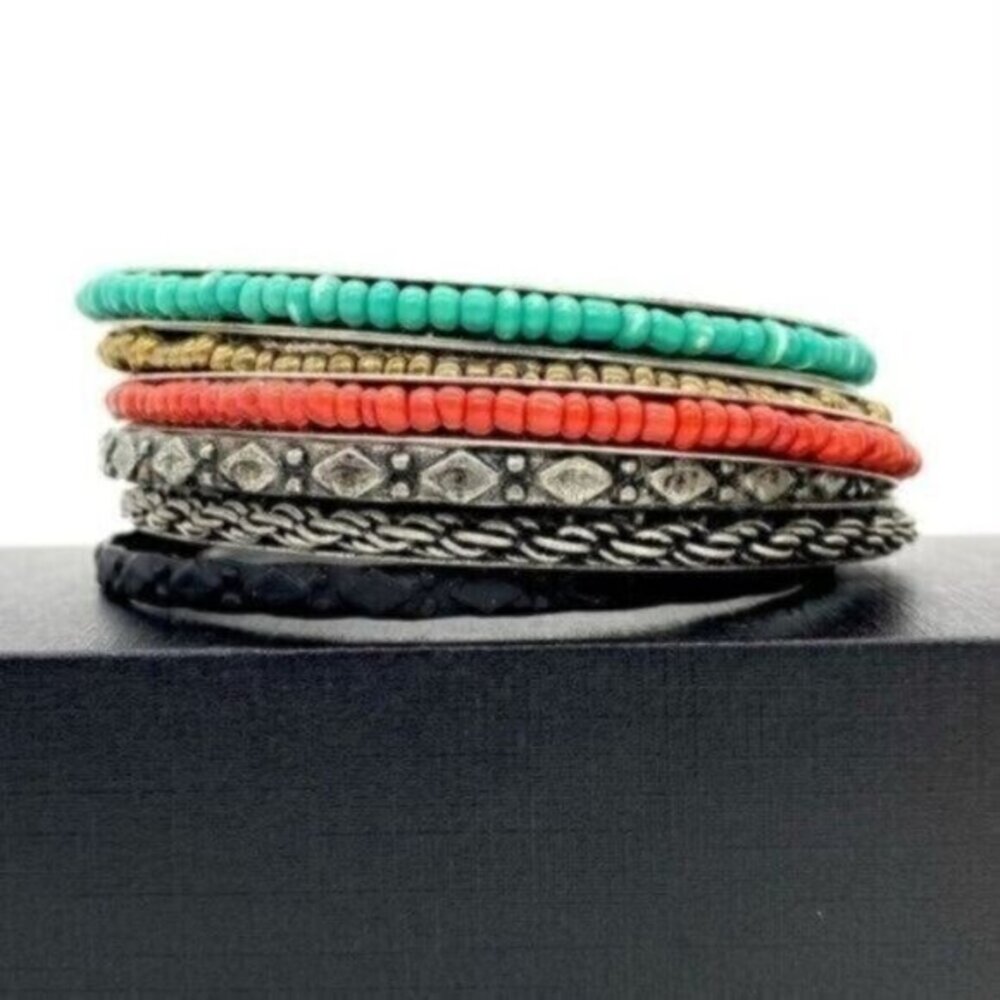 Beaded and Metallic Eclectic Bangle Bracelets Set